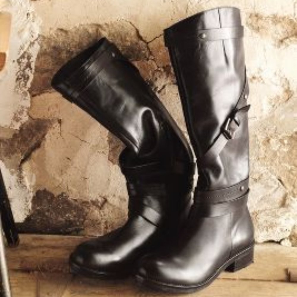 NIB Anthropologie Steep Buckle Moto Boots Black 6